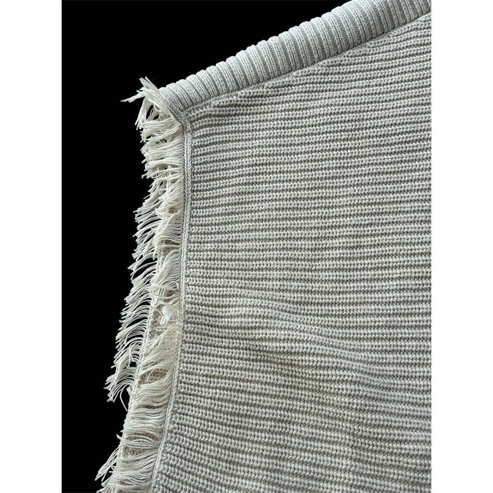 525 America Ivory Fringe Turtleneck Poncho Sweater M/L Cotton Knit Boho Chic - Picture 4 of 5